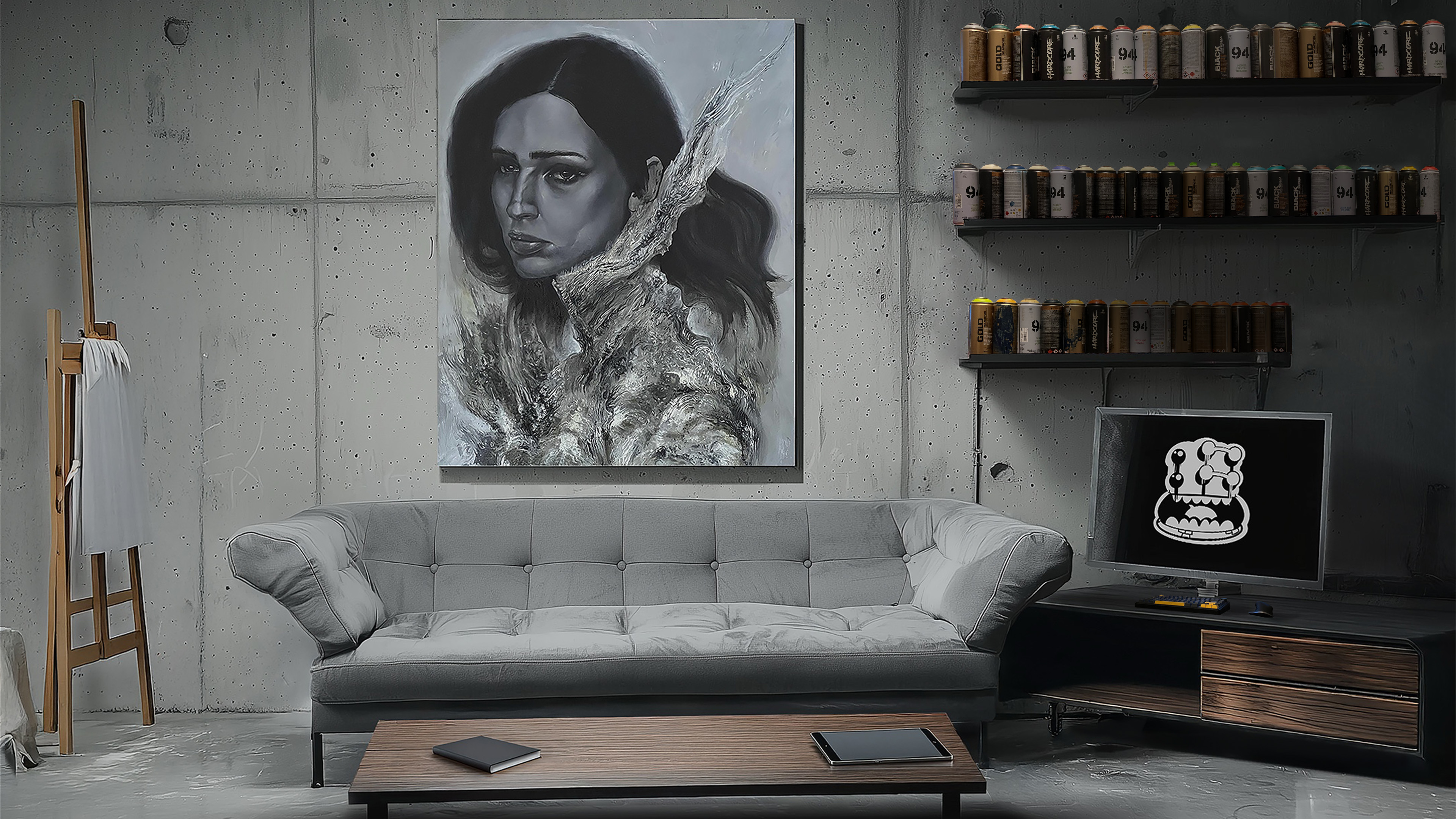 Wel Sed's Sacramento artist studio room with interactive portfolio navigation