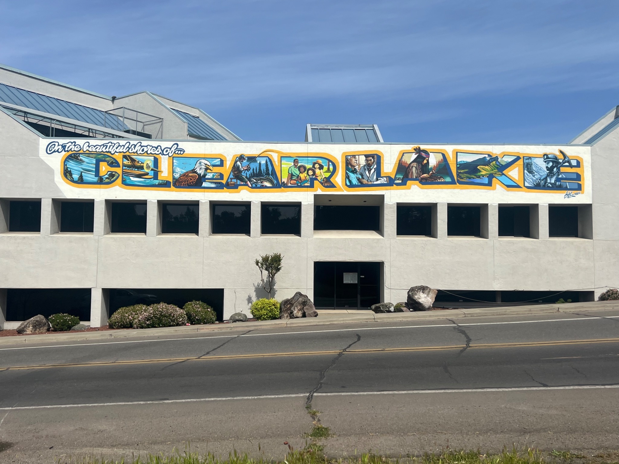 Clearlake Welcome To Mural by Sacramento artist Wel Sed celebrating local cultural identity