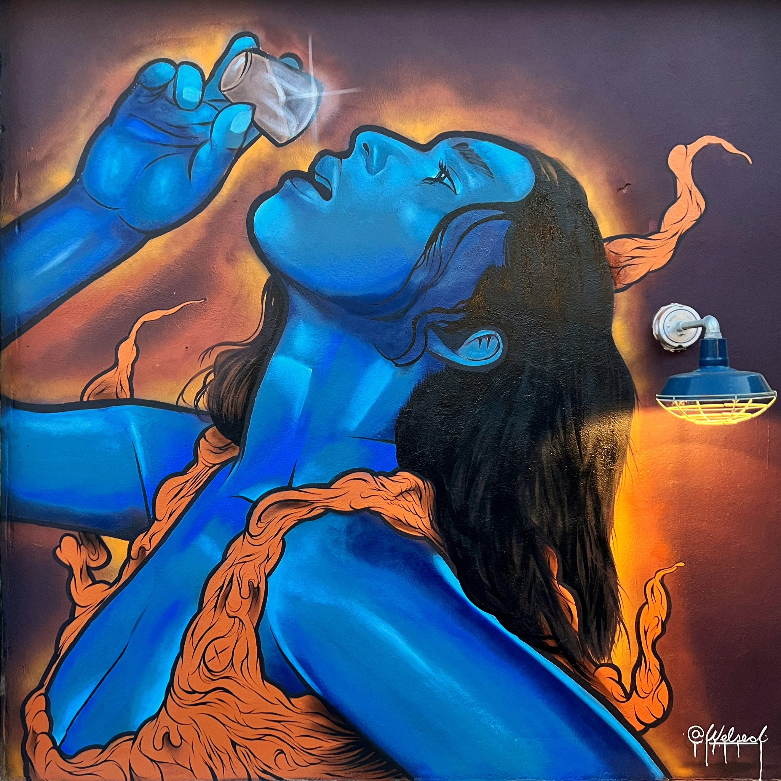 Whiskey Kitchen mural in Raleigh NC by artist Wel Sed commercial commission